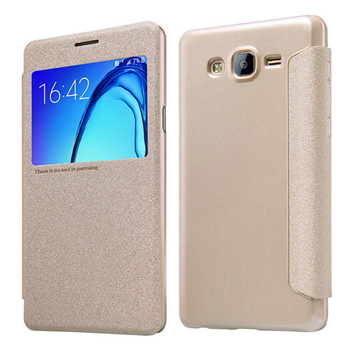 Leather Case Stands Flip Cover for Samsung Galaxy On5 G550FY Gold