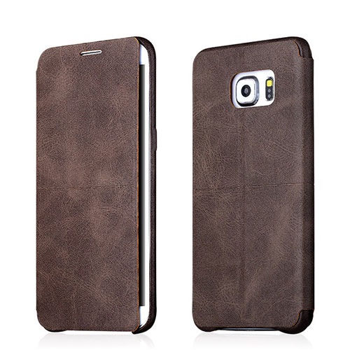 Leather Case Stands Flip Cover for Samsung Galaxy S6 Edge+ Plus SM-G928F Brown