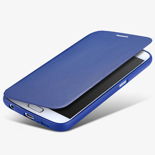 Leather Case Stands Flip Cover for Samsung Galaxy S6 SM-G920 Blue