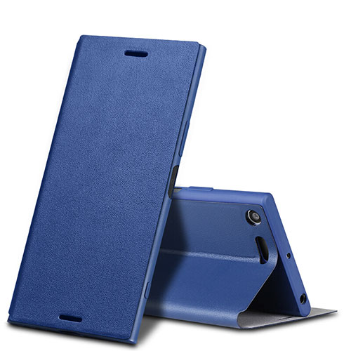 Leather Case Stands Flip Cover for Sony Xperia XZ Premium Blue