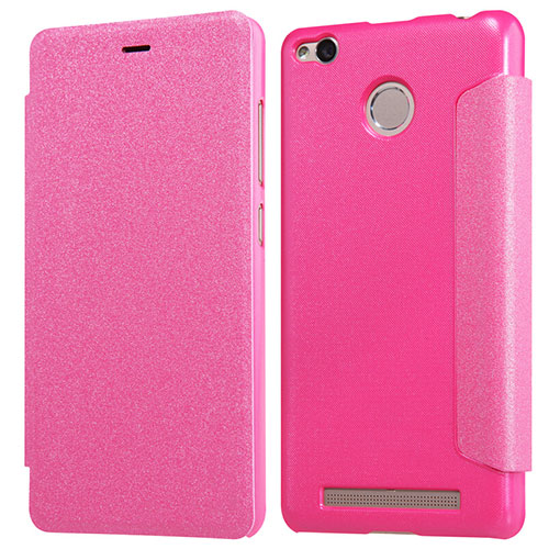 Leather Case Stands Flip Cover for Xiaomi Redmi 3 Pro Hot Pink