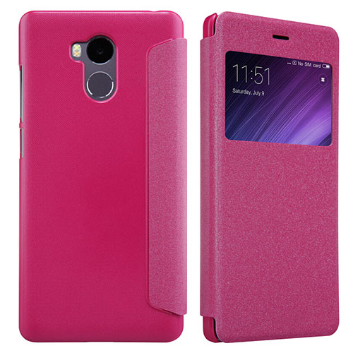 Leather Case Stands Flip Cover for Xiaomi Redmi 4 Prime High Edition Hot Pink