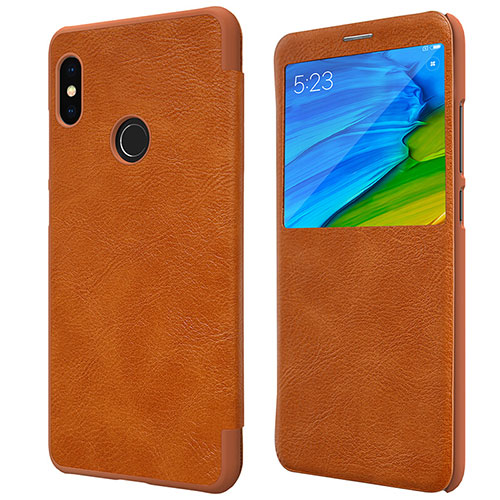 Leather Case Stands Flip Cover for Xiaomi Redmi Note 5 Brown