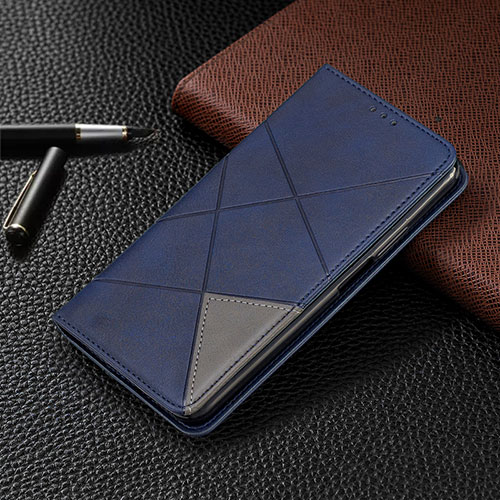 Leather Case Stands Flip Cover G02 Holder for Xiaomi Redmi 10X 4G Blue