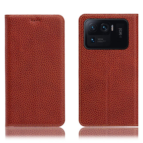 Leather Case Stands Flip Cover H02P Holder for Xiaomi Mi 11 Ultra 5G Brown