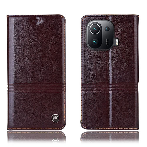 Leather Case Stands Flip Cover H05P Holder for Xiaomi Mi 11 Pro 5G Brown