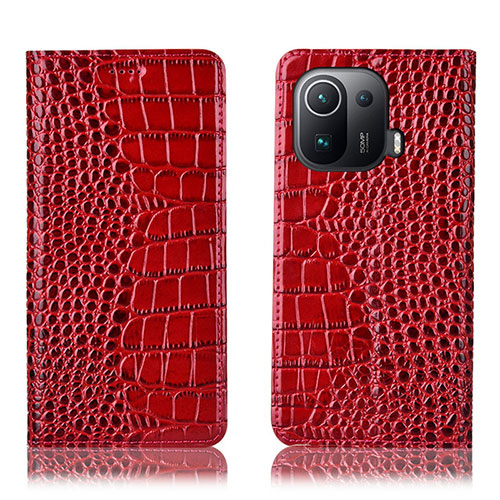 Leather Case Stands Flip Cover H08P Holder for Xiaomi Mi 11 Pro 5G Red