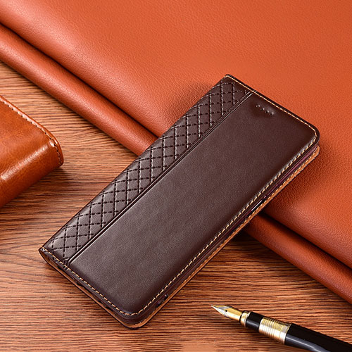 Leather Case Stands Flip Cover H10 Holder for Apple iPhone 14 Brown