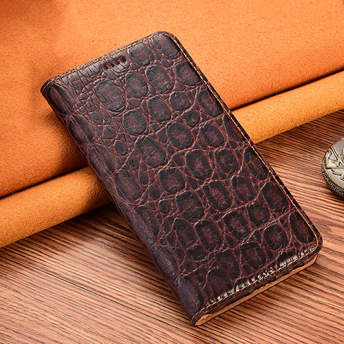 Leather Case Stands Flip Cover H18 Holder for Apple iPhone 13 Mini Brown