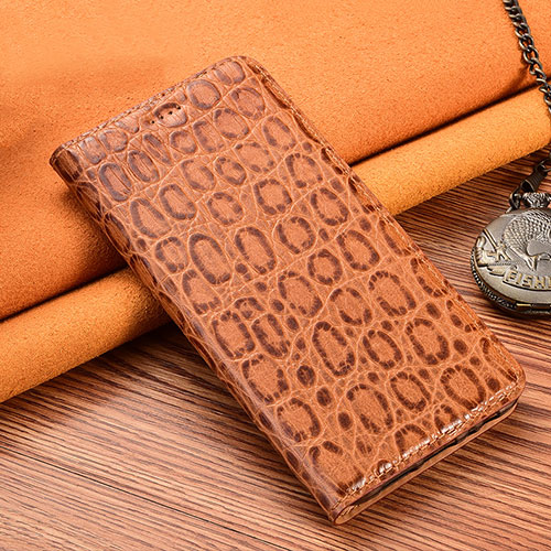 Leather Case Stands Flip Cover H18 Holder for Apple iPhone 14 Light Brown