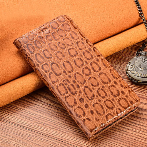 Leather Case Stands Flip Cover H18 Holder for Apple iPhone 14 Plus Light Brown