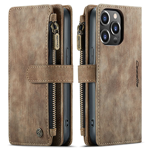 Leather Case Stands Flip Cover H27 Holder for Apple iPhone 13 Pro Brown