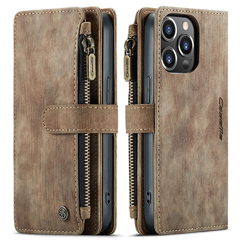 Leather Case Stands Flip Cover H27 Holder for Apple iPhone 15 Pro Brown