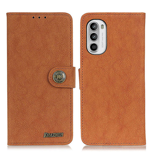 Leather Case Stands Flip Cover Holder A01D for Motorola Moto G71s 5G Brown