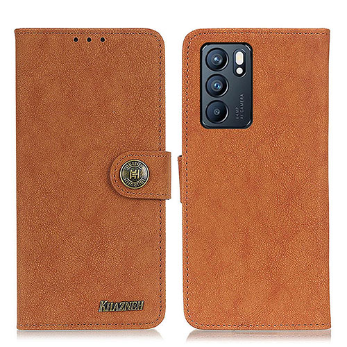 Leather Case Stands Flip Cover Holder A01D for Oppo Reno6 5G Brown