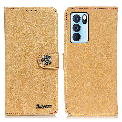 Leather Case Stands Flip Cover Holder A01D for Oppo Reno6 Pro 5G India Gold
