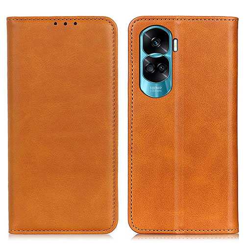 Leather Case Stands Flip Cover Holder A02D for Huawei Honor 90 Lite 5G Light Brown