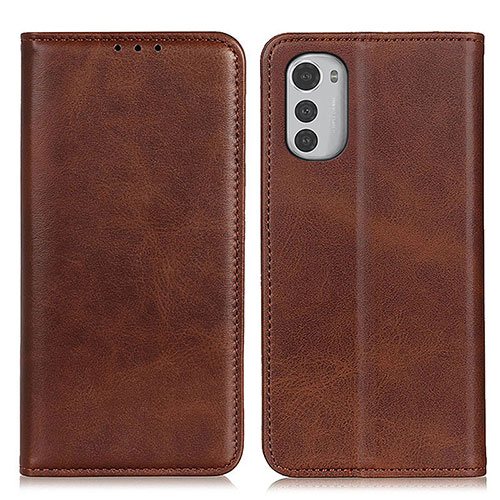 Leather Case Stands Flip Cover Holder A02D for Motorola Moto E32 Brown
