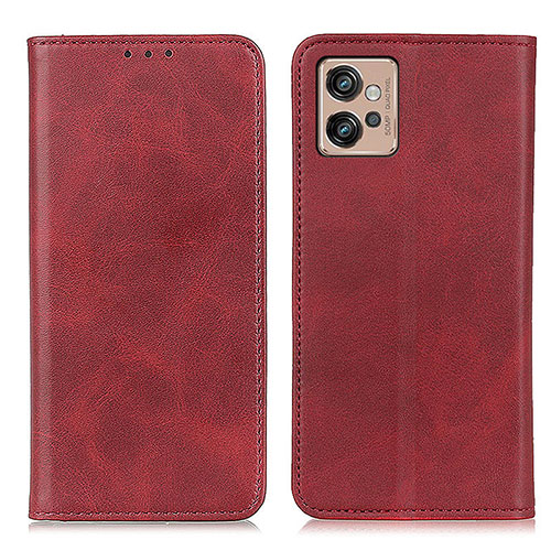 Leather Case Stands Flip Cover Holder A02D for Motorola Moto G32 Red