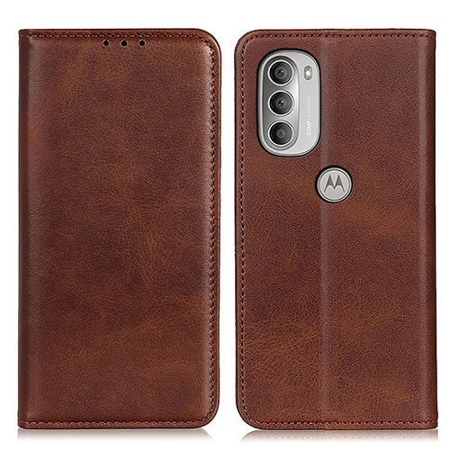 Leather Case Stands Flip Cover Holder A02D for Motorola Moto G51 5G Brown