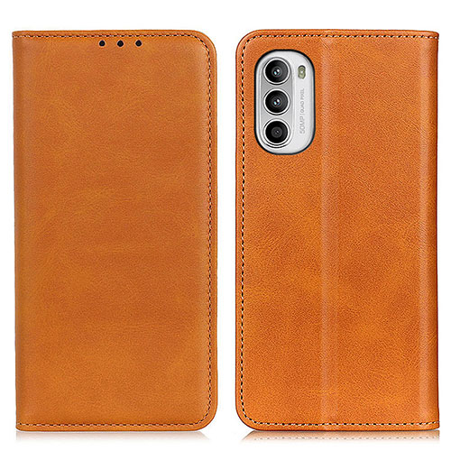 Leather Case Stands Flip Cover Holder A02D for Motorola MOTO G52 Light Brown