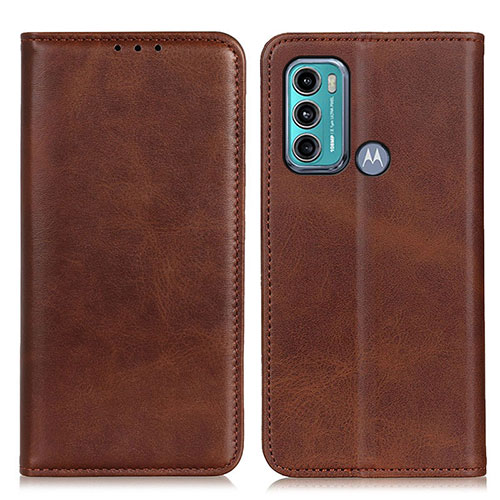 Leather Case Stands Flip Cover Holder A02D for Motorola Moto G60 Brown