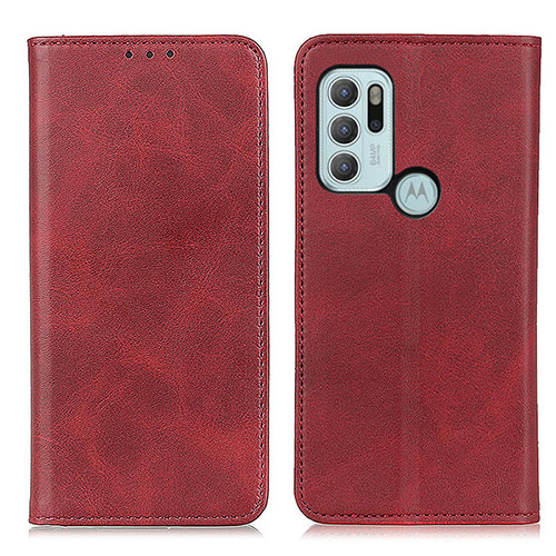 Leather Case Stands Flip Cover Holder A02D for Motorola Moto G60s Red