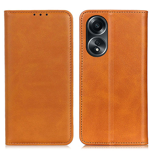 Leather Case Stands Flip Cover Holder A02D for Oppo A78 5G Light Brown