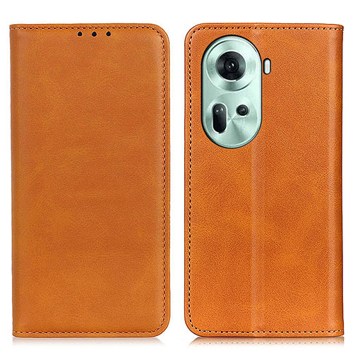Leather Case Stands Flip Cover Holder A02D for Oppo Reno11 5G Light Brown