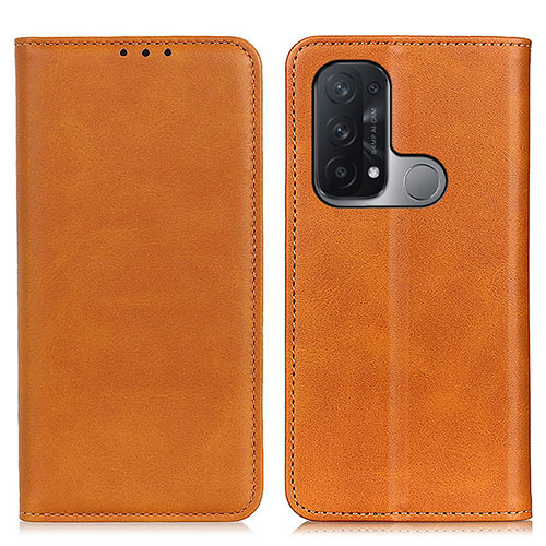 Leather Case Stands Flip Cover Holder A02D for Oppo Reno5 A Light Brown