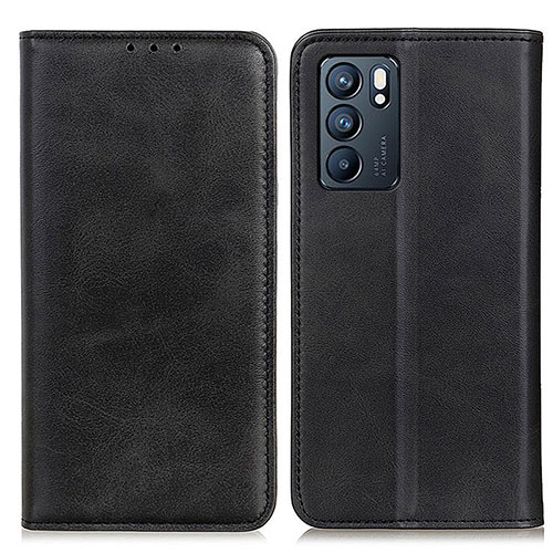 Leather Case Stands Flip Cover Holder A02D for Oppo Reno6 5G Black