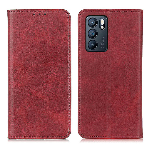Leather Case Stands Flip Cover Holder A02D for Oppo Reno6 5G Red