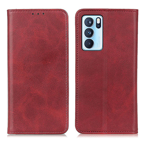Leather Case Stands Flip Cover Holder A02D for Oppo Reno6 Pro 5G India Red