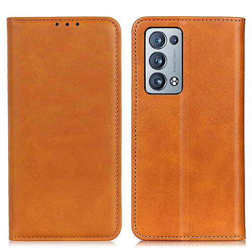 Leather Case Stands Flip Cover Holder A02D for Oppo Reno6 Pro 5G Light Brown
