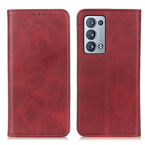 Leather Case Stands Flip Cover Holder A02D for Oppo Reno6 Pro+ Plus 5G Red