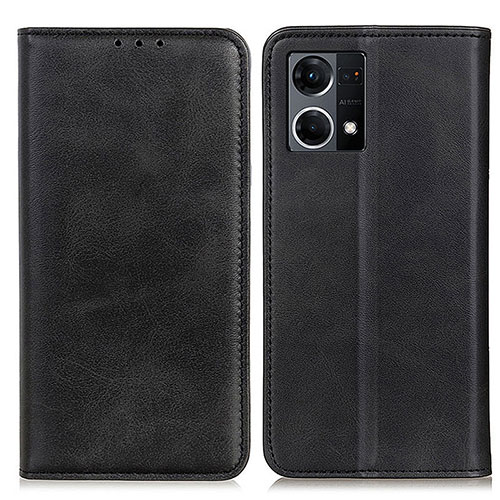 Leather Case Stands Flip Cover Holder A02D for Oppo Reno7 4G Black