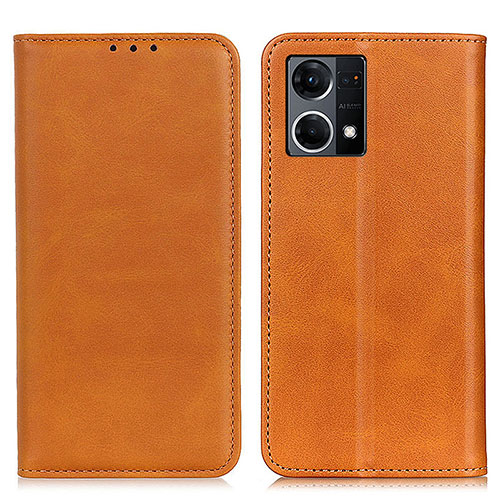Leather Case Stands Flip Cover Holder A02D for Oppo Reno7 4G Light Brown