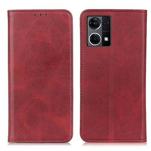 Leather Case Stands Flip Cover Holder A02D for Oppo Reno7 4G Red