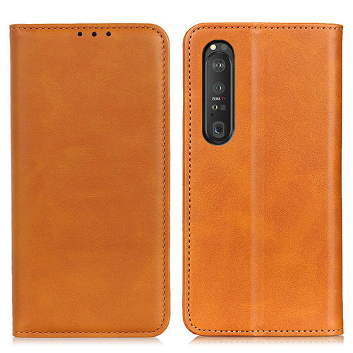 Leather Case Stands Flip Cover Holder A02D for Sony Xperia 1 III Light Brown
