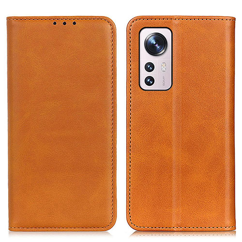 Leather Case Stands Flip Cover Holder A02D for Xiaomi Mi 12 5G Light Brown