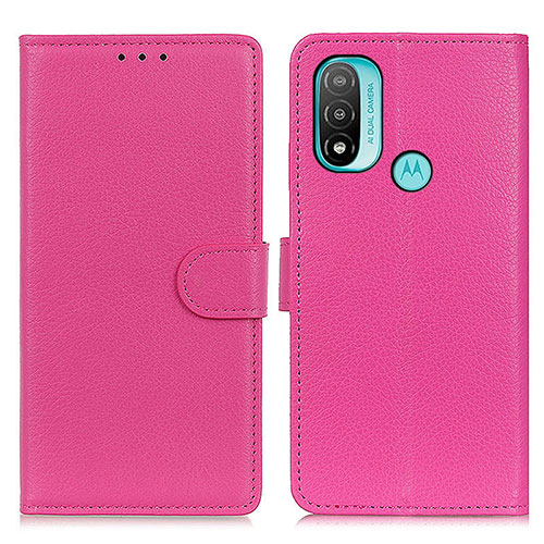 Leather Case Stands Flip Cover Holder A03D for Motorola Moto E20 Hot Pink