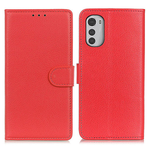 Leather Case Stands Flip Cover Holder A03D for Motorola Moto E32 Red