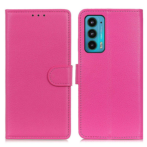 Leather Case Stands Flip Cover Holder A03D for Motorola Moto Edge 20 5G Hot Pink