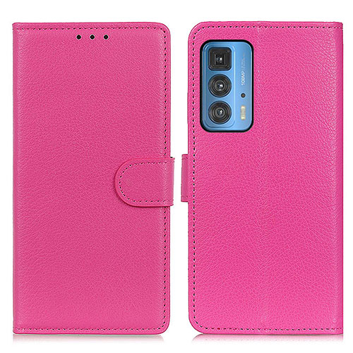 Leather Case Stands Flip Cover Holder A03D for Motorola Moto Edge S Pro 5G Hot Pink