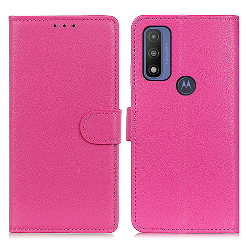 Leather Case Stands Flip Cover Holder A03D for Motorola Moto G Pure Hot Pink