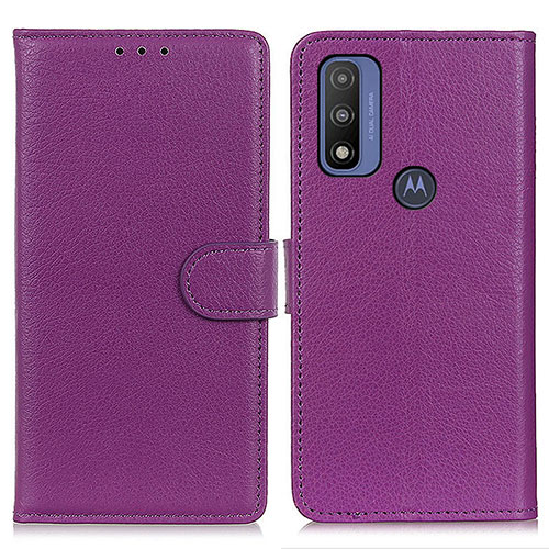 Leather Case Stands Flip Cover Holder A03D for Motorola Moto G Pure Purple