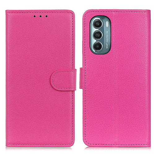 Leather Case Stands Flip Cover Holder A03D for Motorola Moto G Stylus (2022) 4G Hot Pink