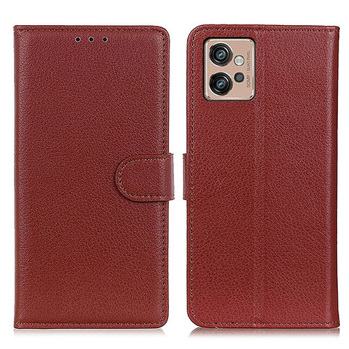 Leather Case Stands Flip Cover Holder A03D for Motorola Moto G32 Brown