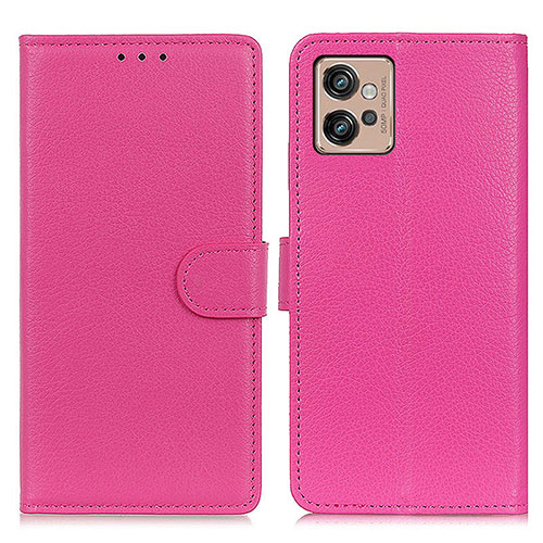 Leather Case Stands Flip Cover Holder A03D for Motorola Moto G32 Hot Pink