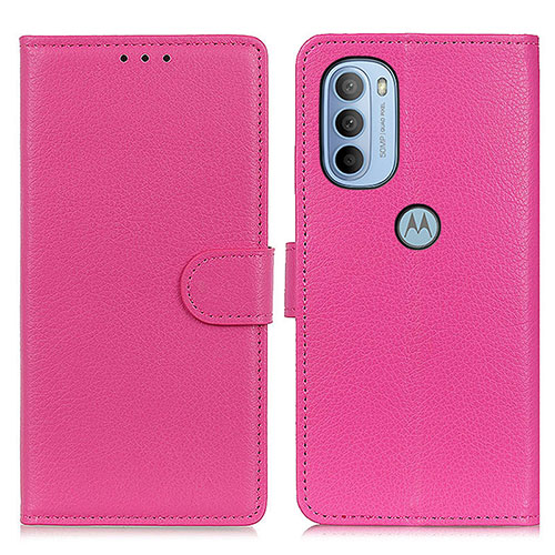 Leather Case Stands Flip Cover Holder A03D for Motorola Moto G41 Hot Pink
